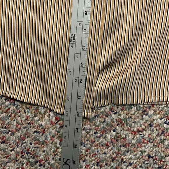 Peck & Peck Tan Navy Striped Silk Charmeuse V-neck Button Front Blouse Size 10 - Picture 12 of 12